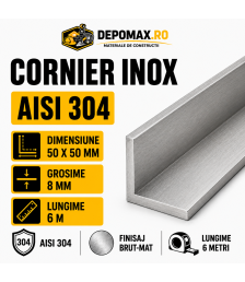 Cornier inox AISI 304, 50 x 50 x 8 mm, 6 metri